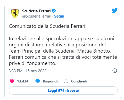 Smentita Ferrari